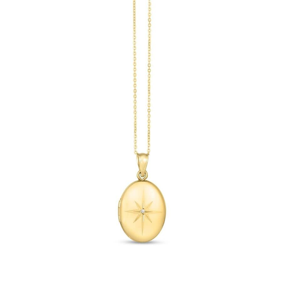 Tresorra 14k Yellow Gold Diamond Oval North Star Locket Pendant Necklace In Yellow