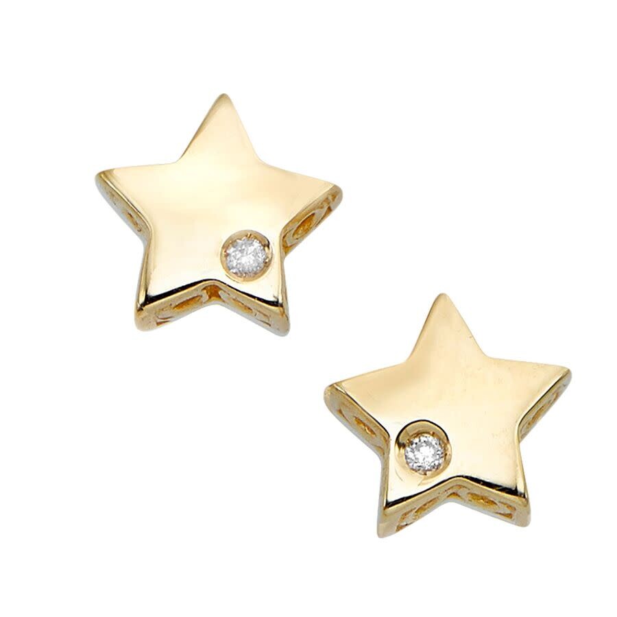 Tresorra 14k Yellow Gold Diamond Star Stud Celestial Earrings In Yellow