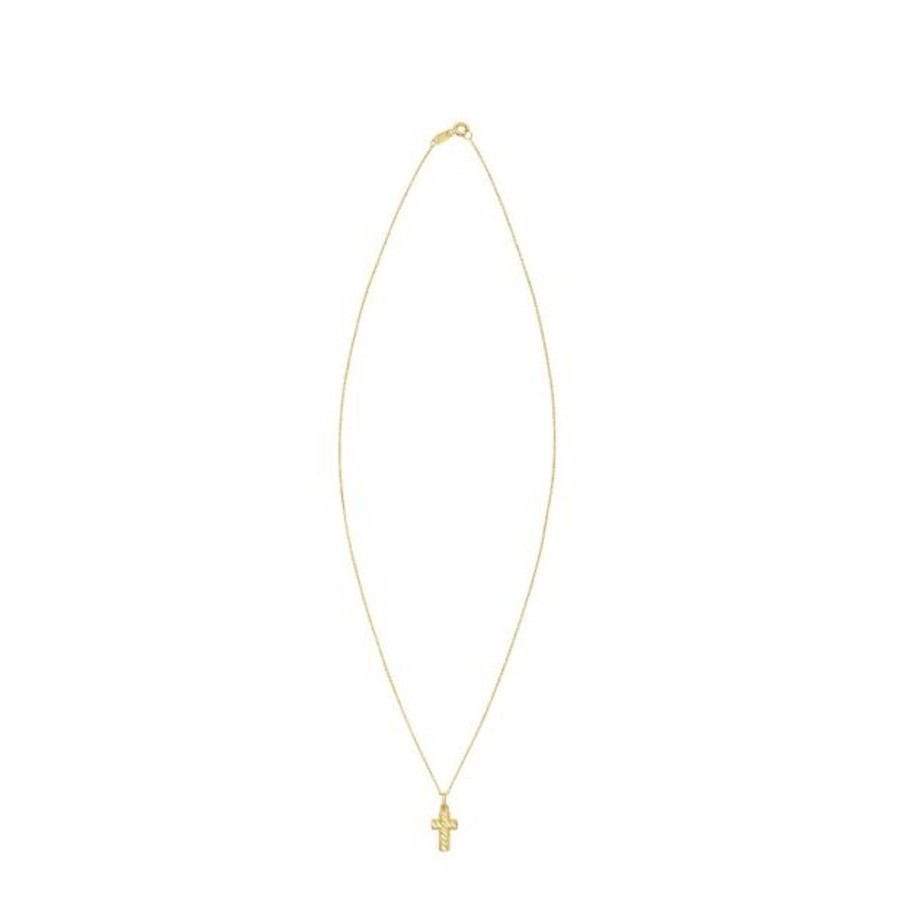 Tresorra 14k Yellow Gold Diamond-cut Cross Necklace In Yellow