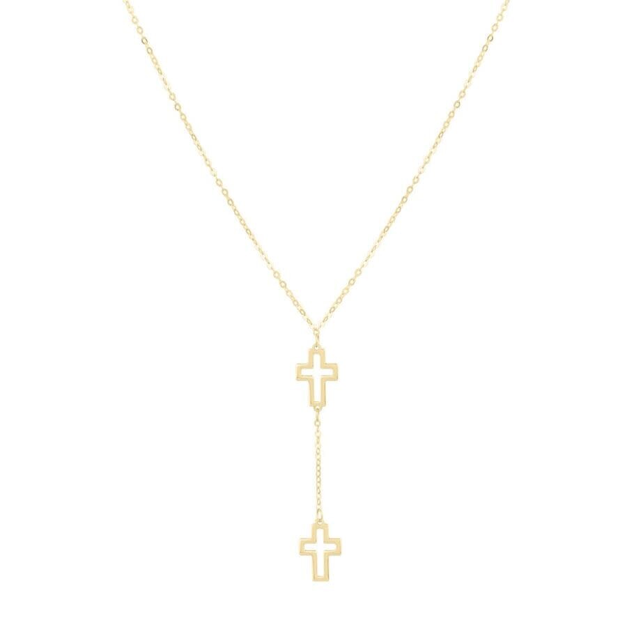 Tresorra 14k Yellow Gold Double Cross Drop Necklace In Yellow