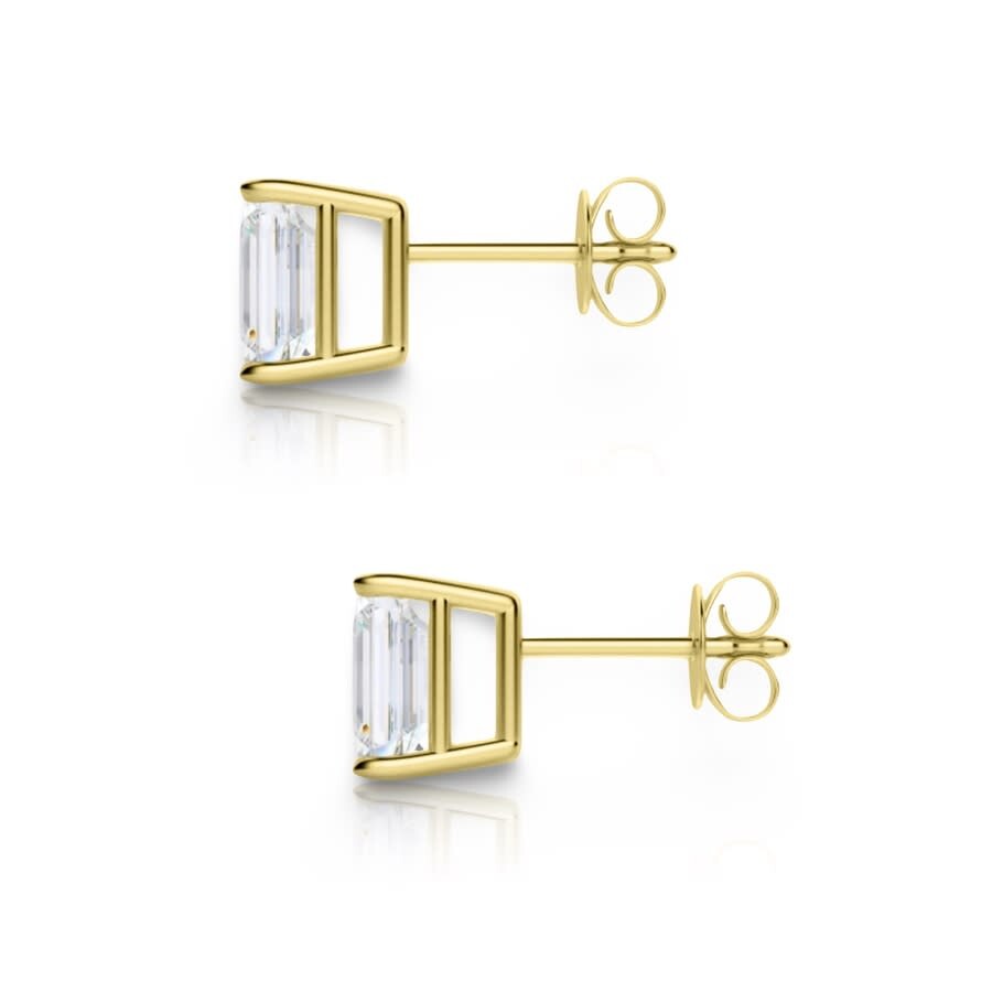 Tresorra 14k Yellow Gold Emerald Cut Earth Mined Diamond Stud Earrings In Yellow