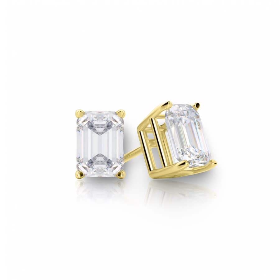 Tresorra 14k Yellow Gold Emerald Cut Earth Mined Diamond Stud Earrings In Yellow