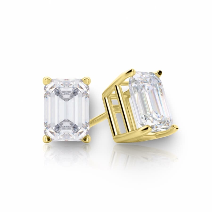 Tresorra 14k Yellow Gold Emerald Cut Earth Mined Diamond Stud Earrings In Yellow