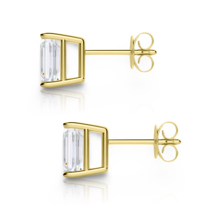 Tresorra 14k Yellow Gold Emerald Cut Earth Mined Diamond Stud Earrings In Yellow