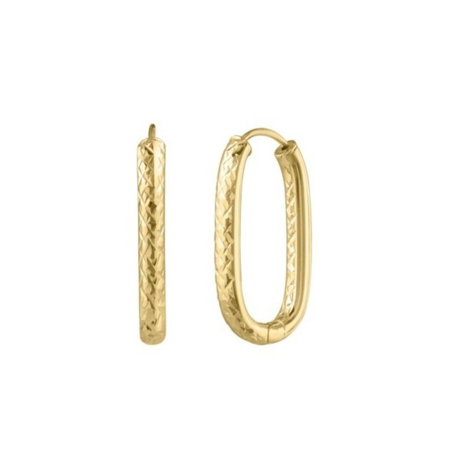 Tresorra 14k Yellow Gold Endless Engraved Paperclip Hoop Earrings In Yellow