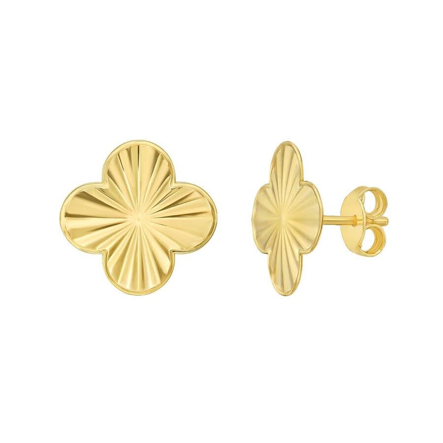 Tresorra 14k Yellow Gold Golden Clover Stud Earrings In Yellow
