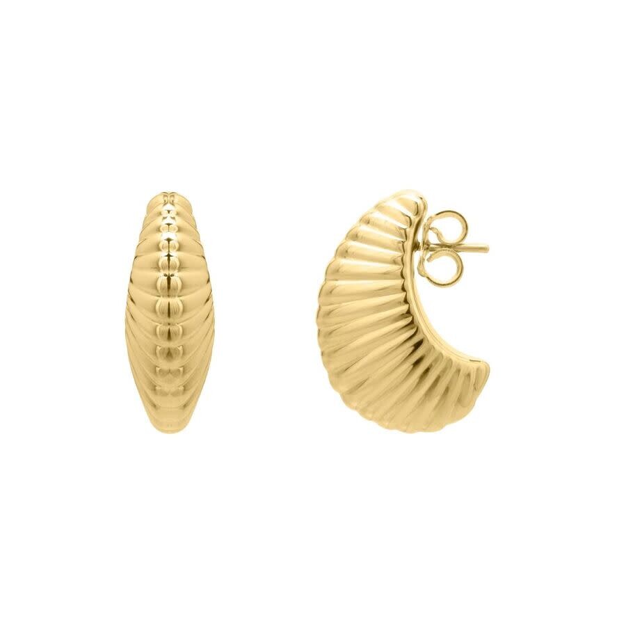 Tresorra 14k Yellow Gold Graduated Puffy Ribbed Shell Hoop Earrings In Yellow