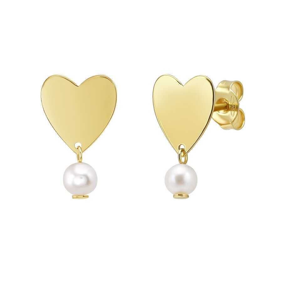 Tresorra 14k Yellow Gold Heart And Pearl Drop Stud Earrings In Yellow
