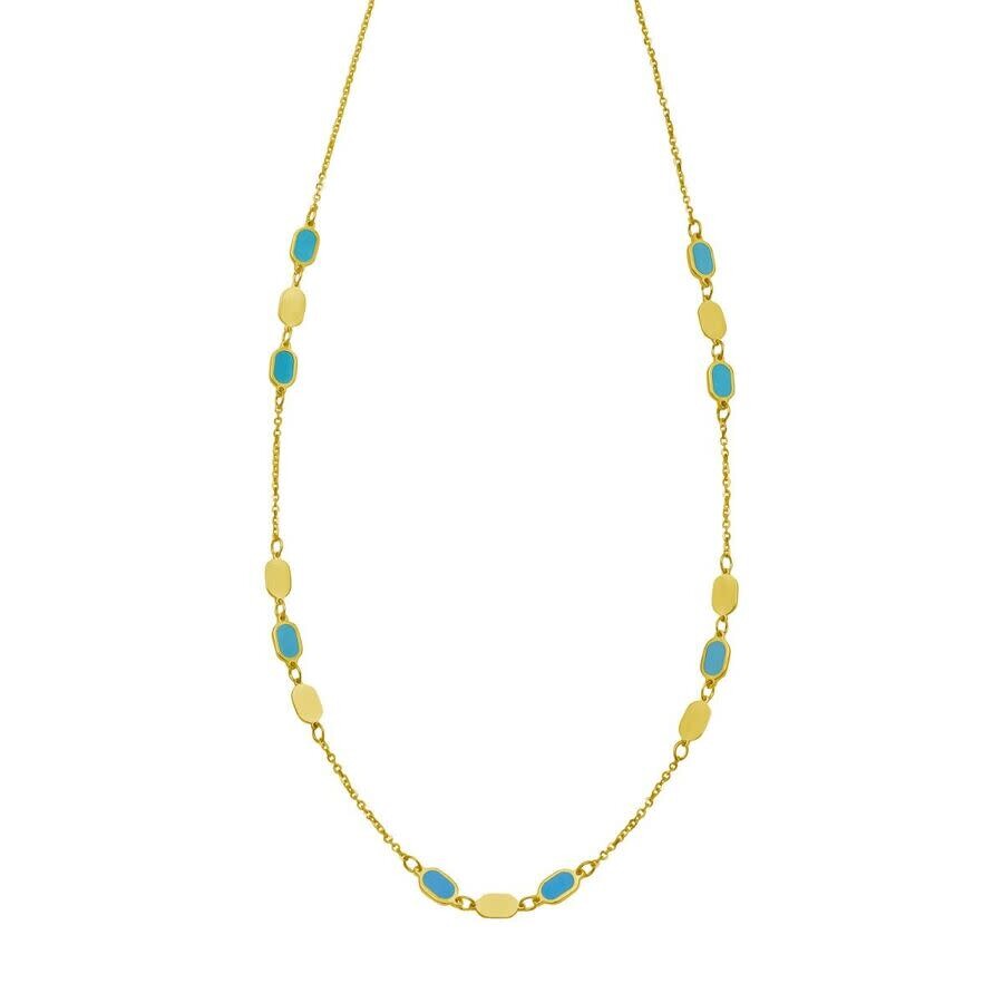 Tresorra 14k Yellow Gold Hexagon Turquoise Inlay Links Necklace In Yellow