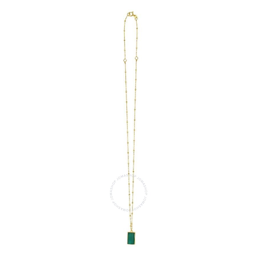 Tresorra 14k Yellow Gold Malachite Geometric Gem Rectangle Pendant Necklace In Yellow