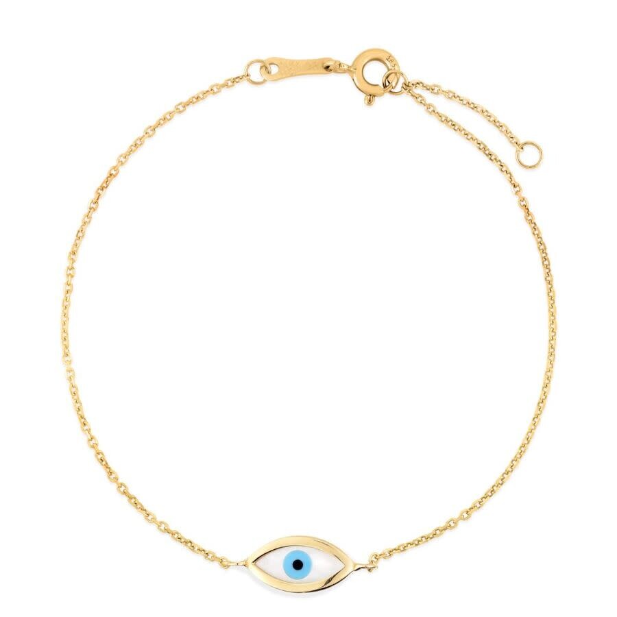 Tresorra 14k Yellow Gold Mop & Enamel Evil Eye Bracelet In Yellow