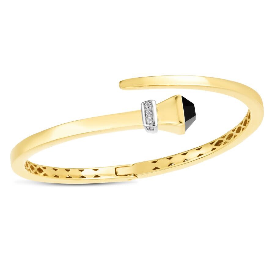 Tresorra 14k Yellow Gold Onyx & Diamond Wrap Hardware Bangle Bracelet In Yellow