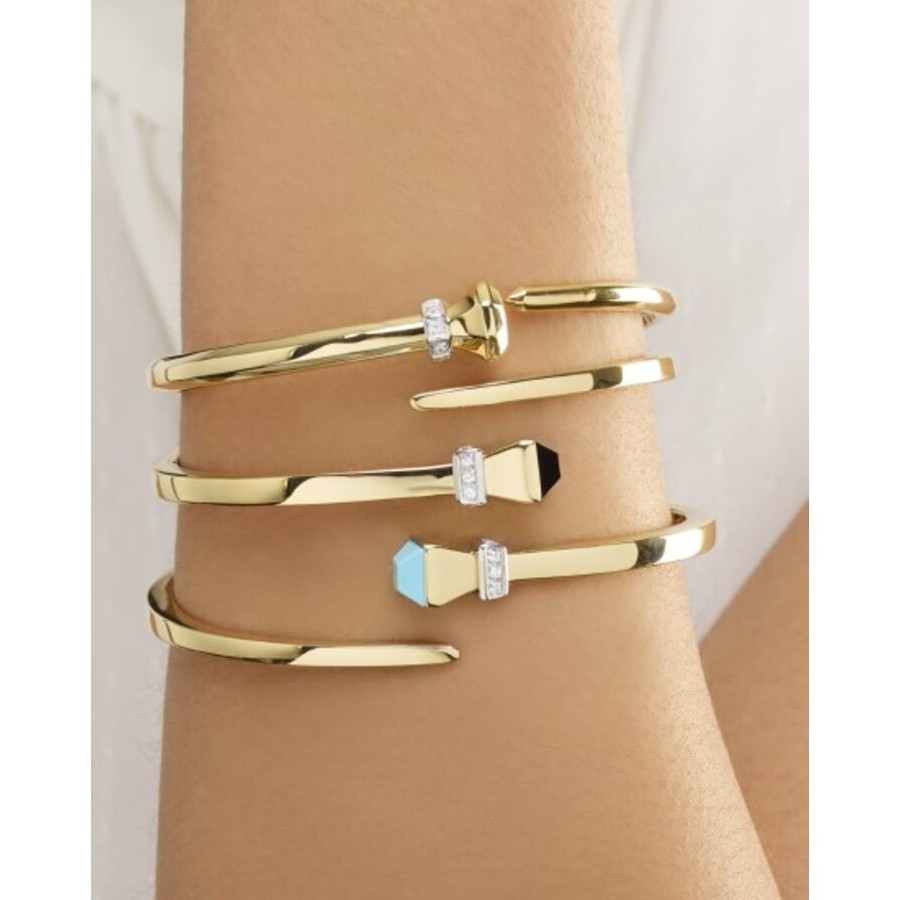 Tresorra 14k Yellow Gold Onyx & Diamond Wrap Hardware Bangle Bracelet In Yellow