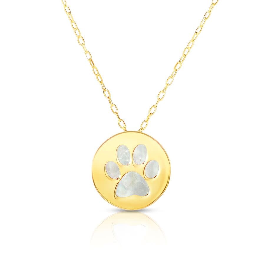 Tresorra 14k Yellow Gold Paw Print Mother Of Pearl Necklace In Yellow