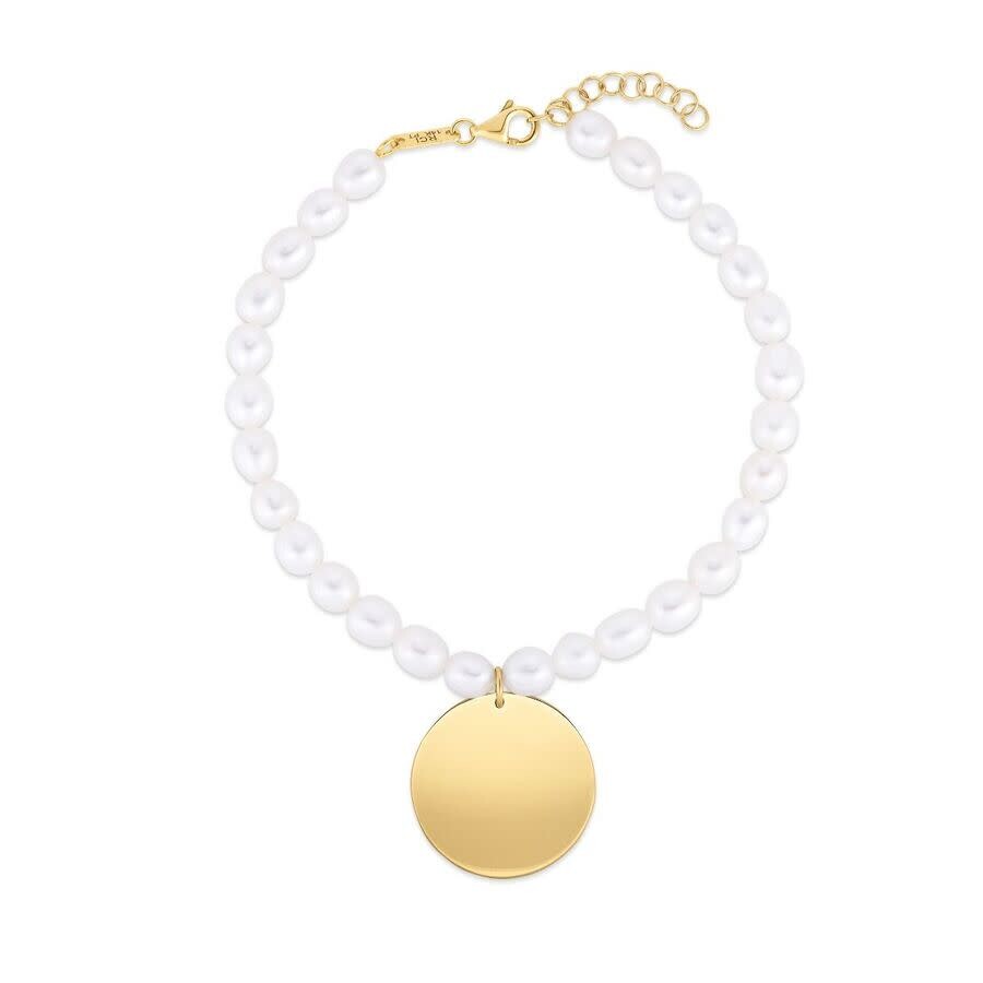 Tresorra 14k Yellow Gold Pearl Tag Charm Bracelet In Yellow