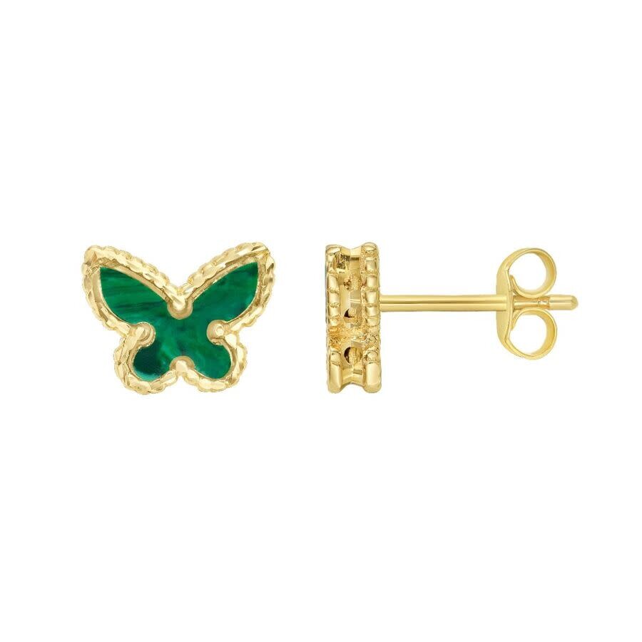 Tresorra 14k Yellow Gold Primavera Malachite Butterfly Stud Earrings In Yellow
