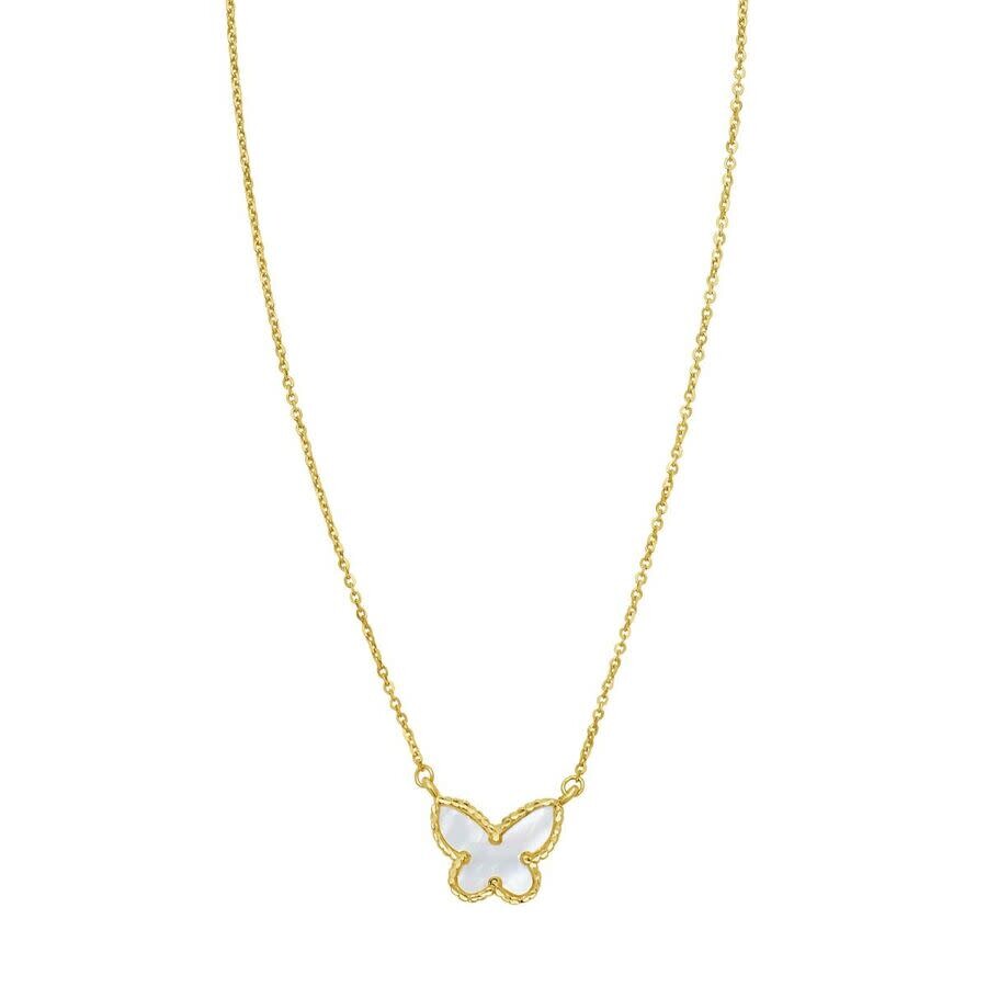 Tresorra 14k Yellow Gold Primavera Mop Butterfly Necklace In Yellow