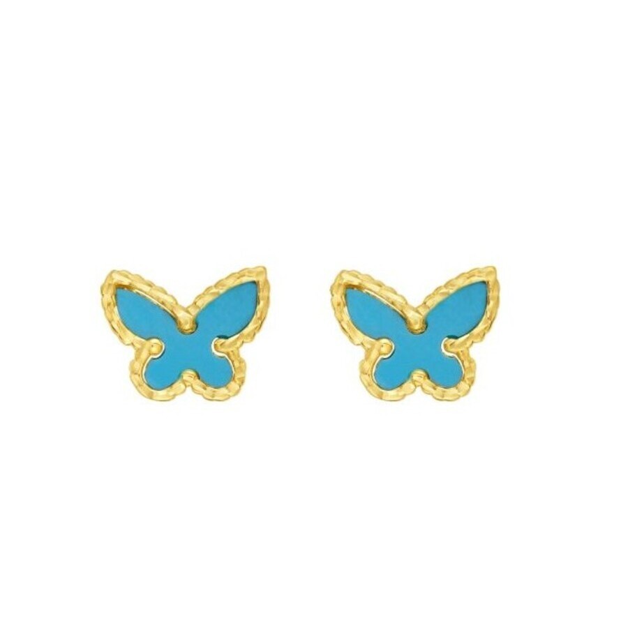 Tresorra 14k Yellow Gold Primavera Turquoise Butterfly Stud Earrings In Yellow