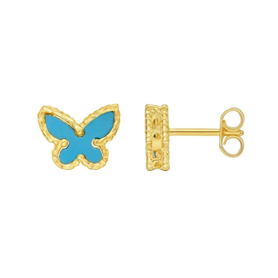 Tresorra 14k Yellow Gold Primavera Turquoise Butterfly Stud Earrings In Yellow