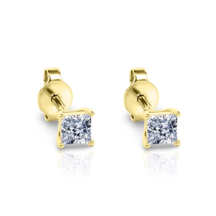 Tresorra 14k Yellow Gold Princess Cut Earth Mined Diamond Stud Earrings In Yellow