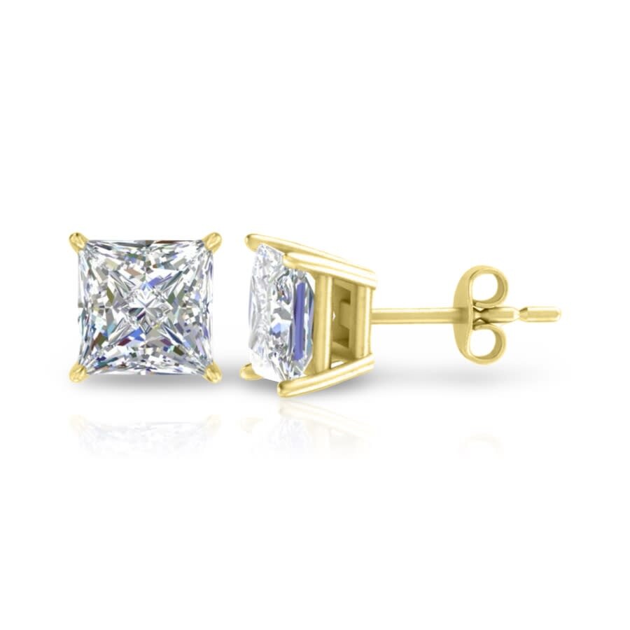 Tresorra 14k Yellow Gold Princess Cut Earth Mined Diamond Stud Earrings In Yellow