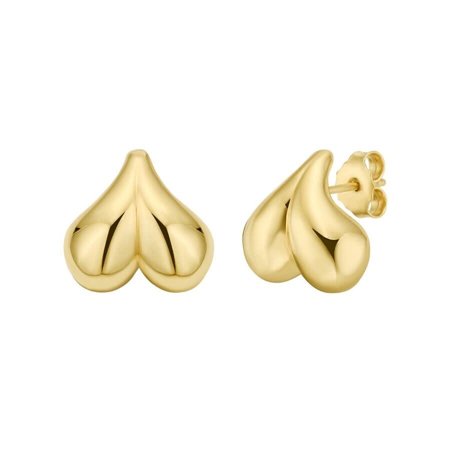 Tresorra 14k Yellow Gold Puffed Bubble Heart Stud Earrings In Yellow