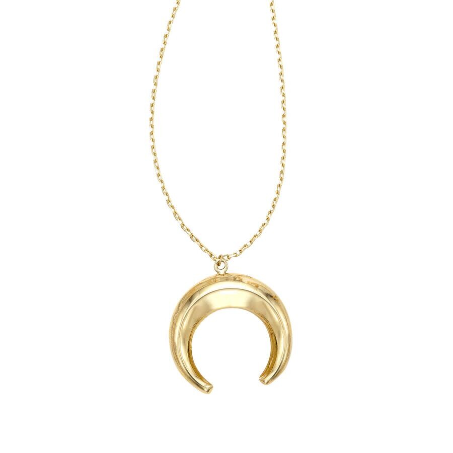 Tresorra 14k Yellow Gold Puffed Crescent Moon Necklace In Yellow