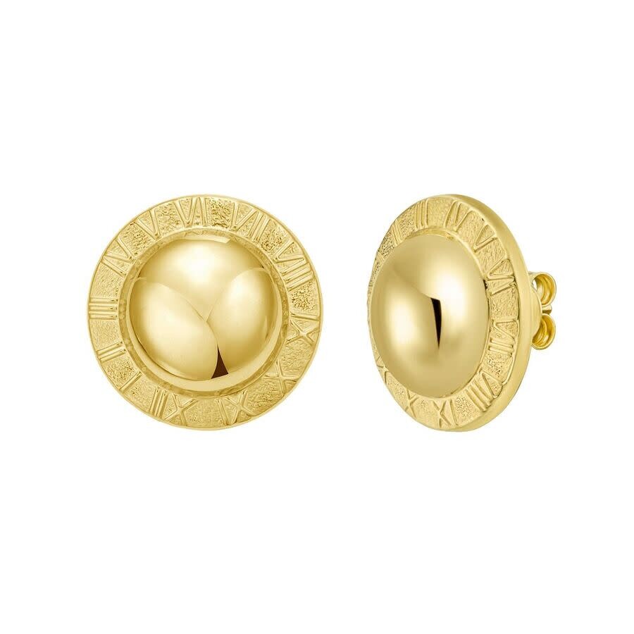 Tresorra 14k Yellow Gold Roman Numeral Button Stud Earrings In Yellow