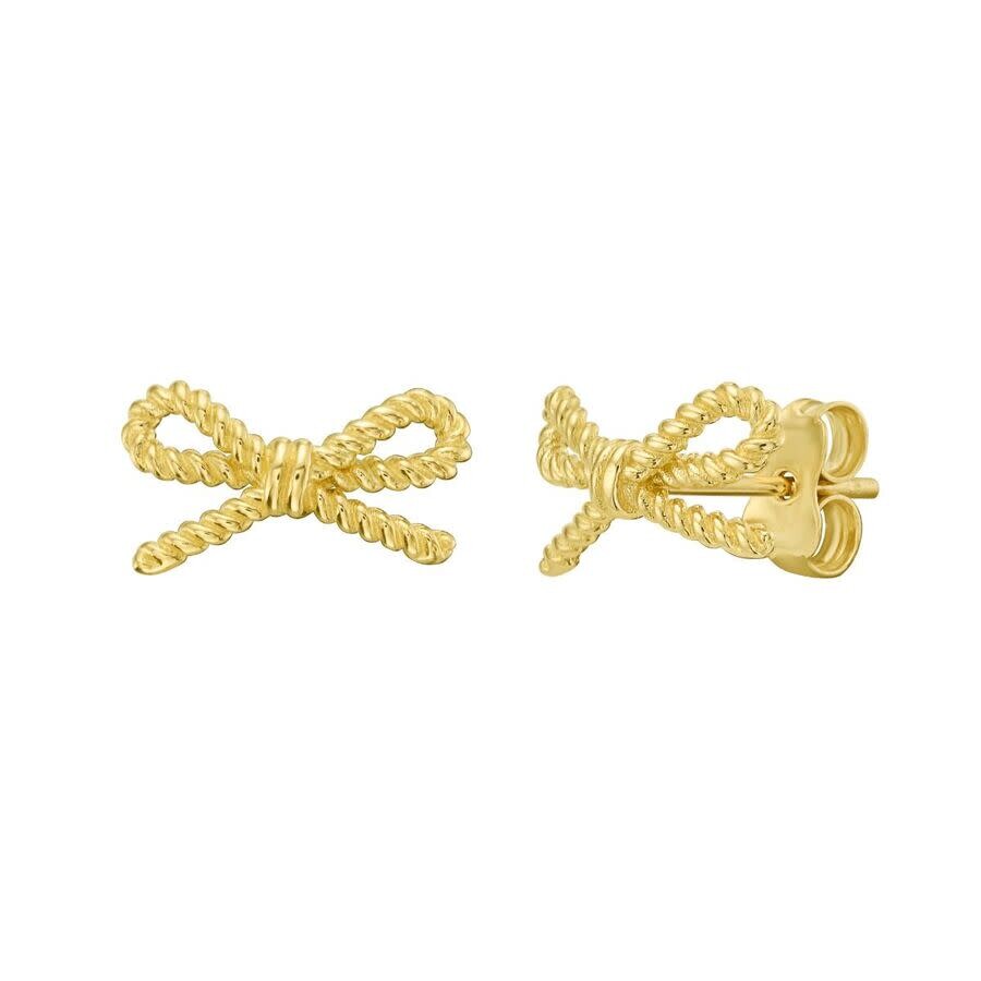 Tresorra 14k Yellow Gold Rope Bow Stud Earrings In Yellow