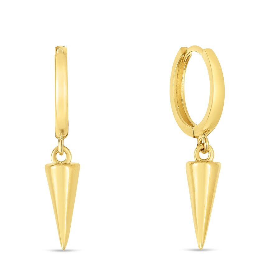 Tresorra 14k Yellow Gold Spike Drop Hoop Earrings In Yellow