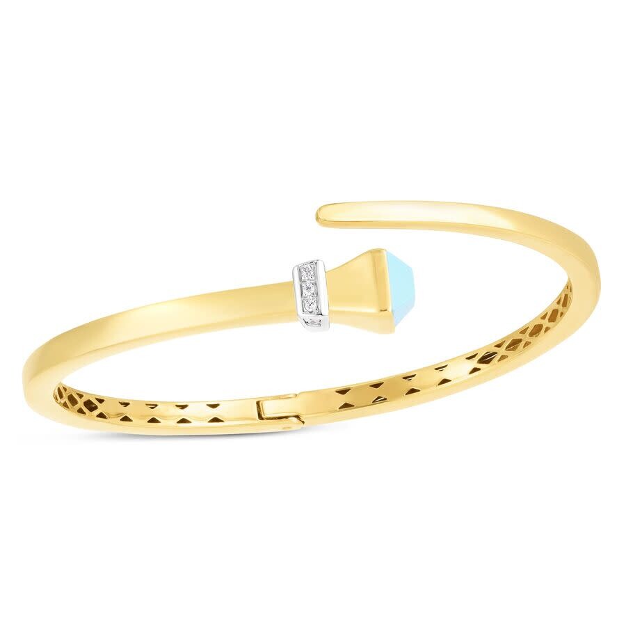 Tresorra 14k Yellow Gold Turquoise & Diamond Wrap Hardware Bangle Bracelet In Yellow