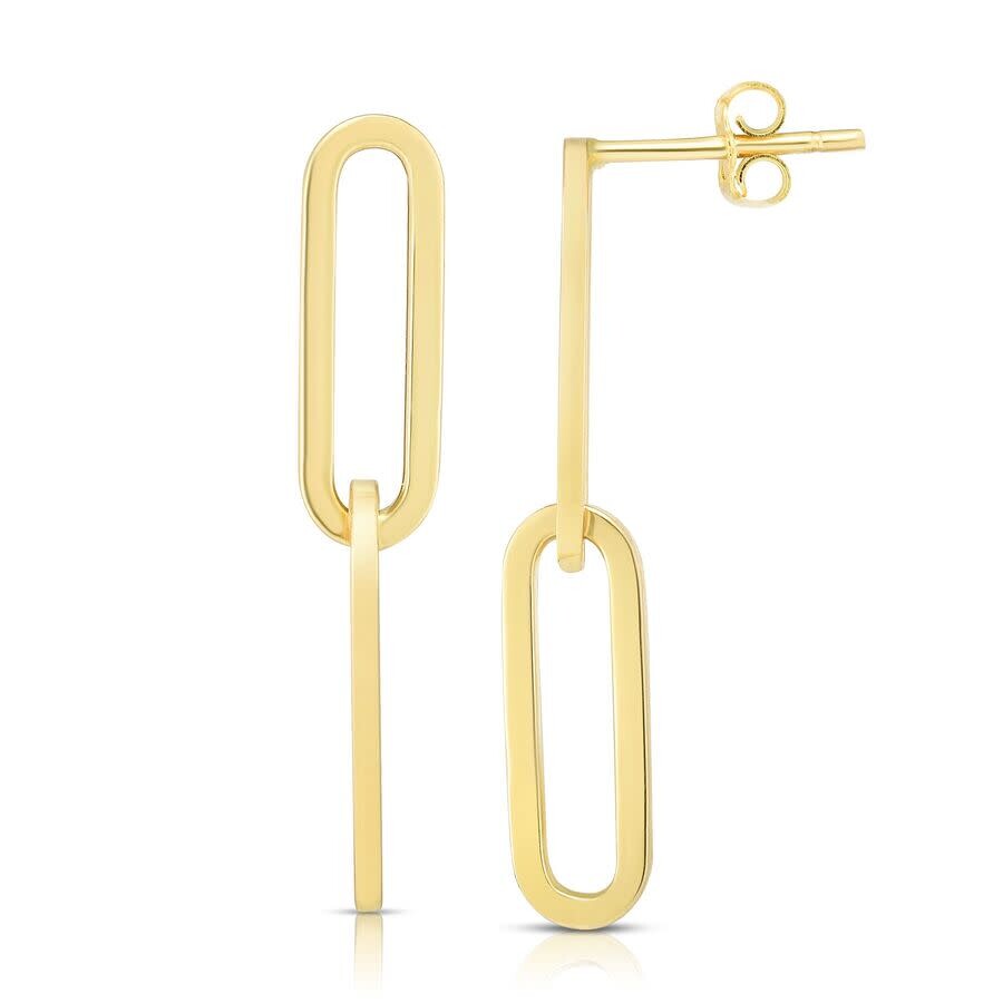 Tresorra 14k Yellow Gold Two Link Paperclip Drop Earrings In Yellow