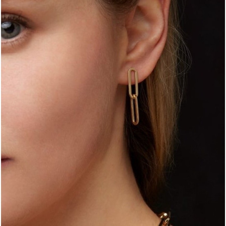 Tresorra 14k Yellow Gold Two Link Paperclip Drop Earrings In Yellow