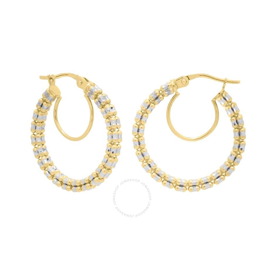 Tresorra 14k Yellow & White Gold Ice Chain Round Hoop Earrings In Two Tone