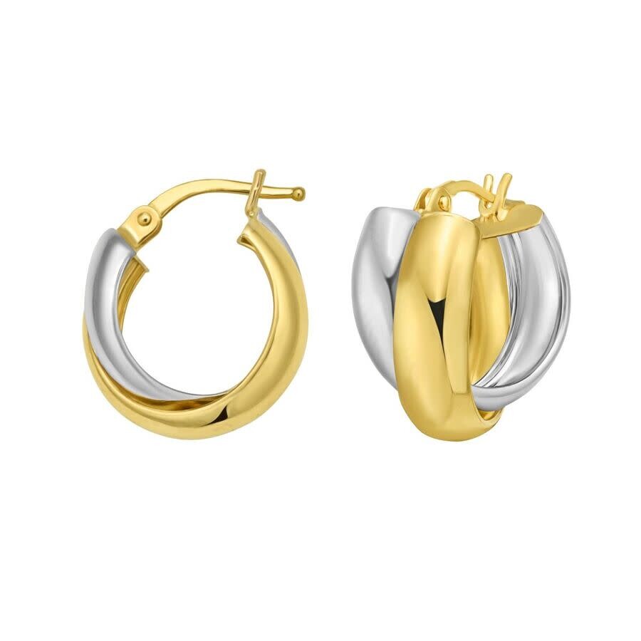 Tresorra 14k Yellow & White Interlocking Trinity Hoop Earrings In Two Tone