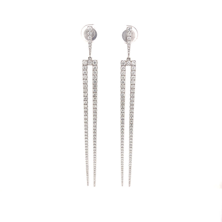 Tresorra 18K White Gold Pitchfork Long Diamond Dangle Earrings 395510
