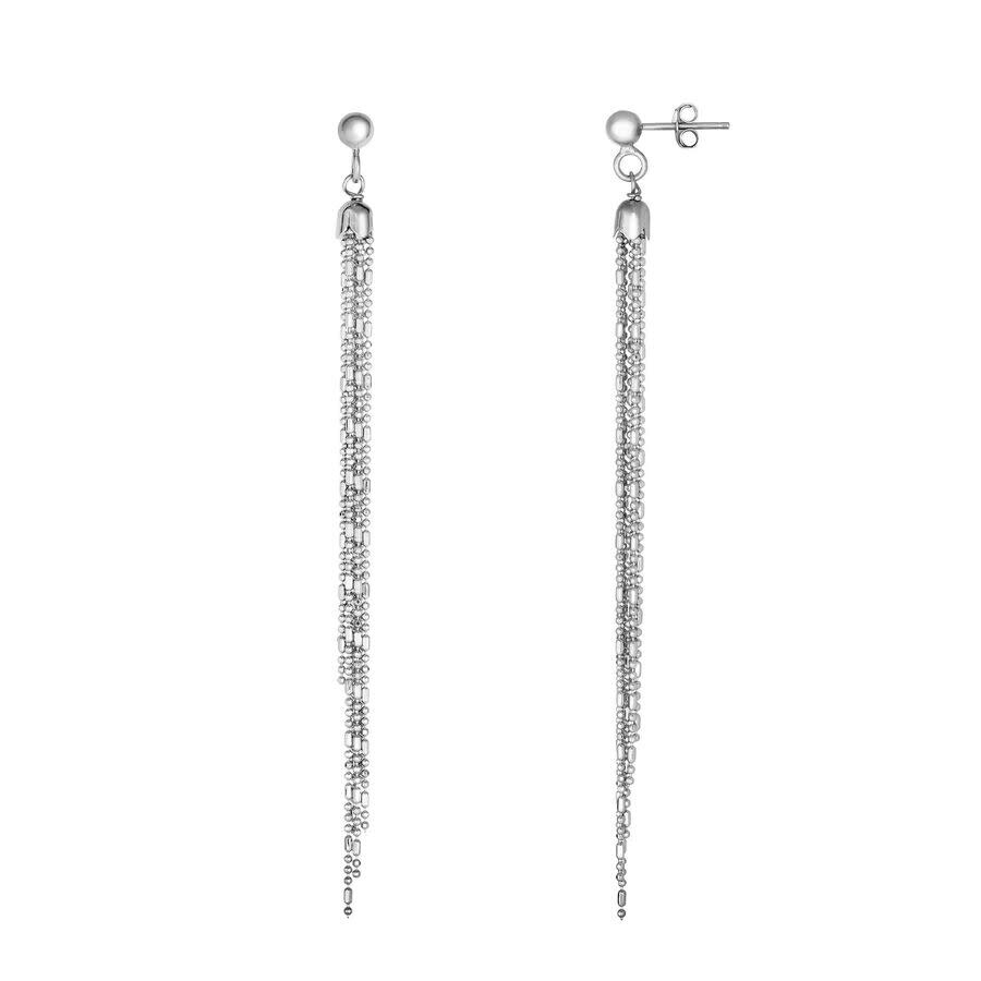 Tresorra Sterling Silver Bead & Bar Chain Earrings In White
