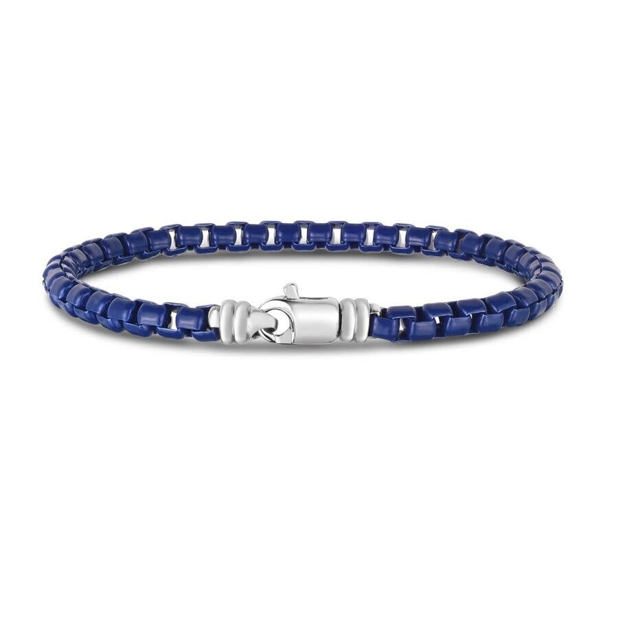 Tresorra Sterling Silver Blue Enamel Box Link Bracelet In Blue