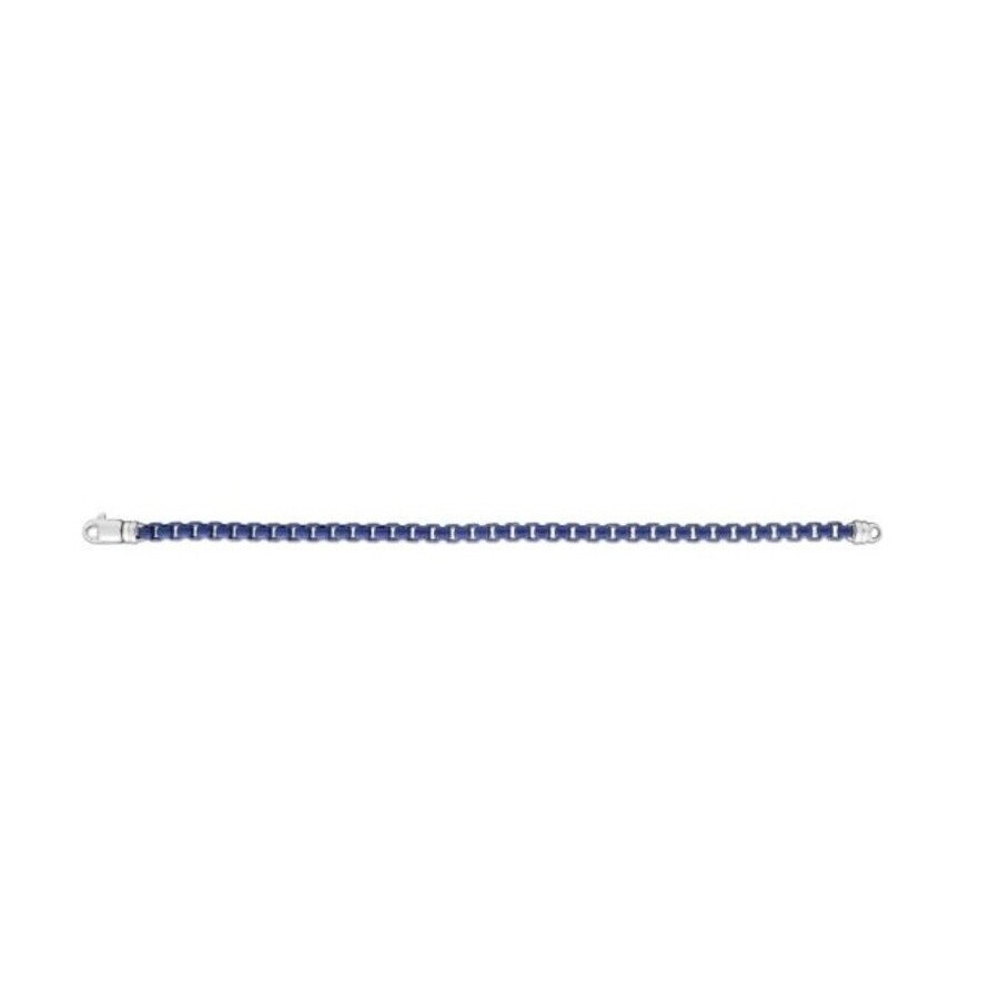 Tresorra Sterling Silver Blue Enamel Box Link Bracelet In Blue