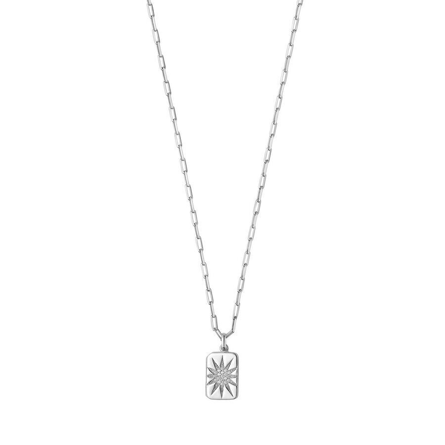 Tresorra Sterling Silver Cz Starburst Locket Pendant Necklace In Silver