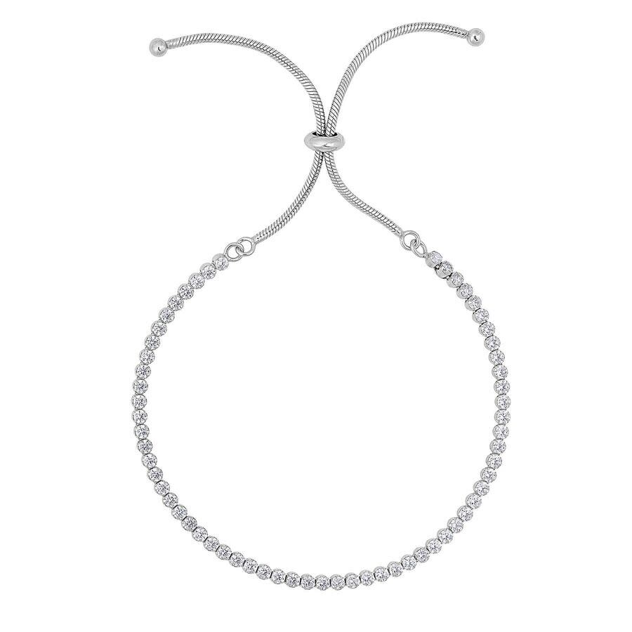 Tresorra Sterling Silver Cz Tennis Friendship Bracelet In White