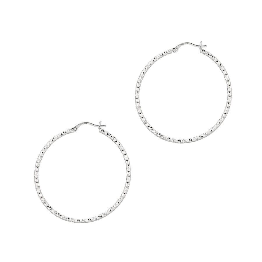 Tresorra Sterling Silver Diamond Cut Hoop Earrings - 2x40mm In Silver