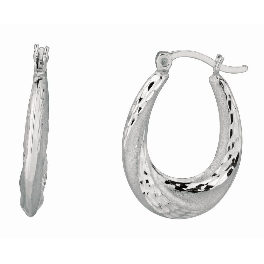 Tresorra Sterling Silver Diamond Cut & Polished Twist Puffed Hoop Earrings In White