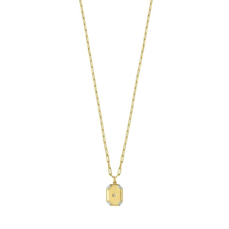 Tresorra Sterling Silver Gold Plated Cz Octagonal Star Locket Pendant Necklace In Gold