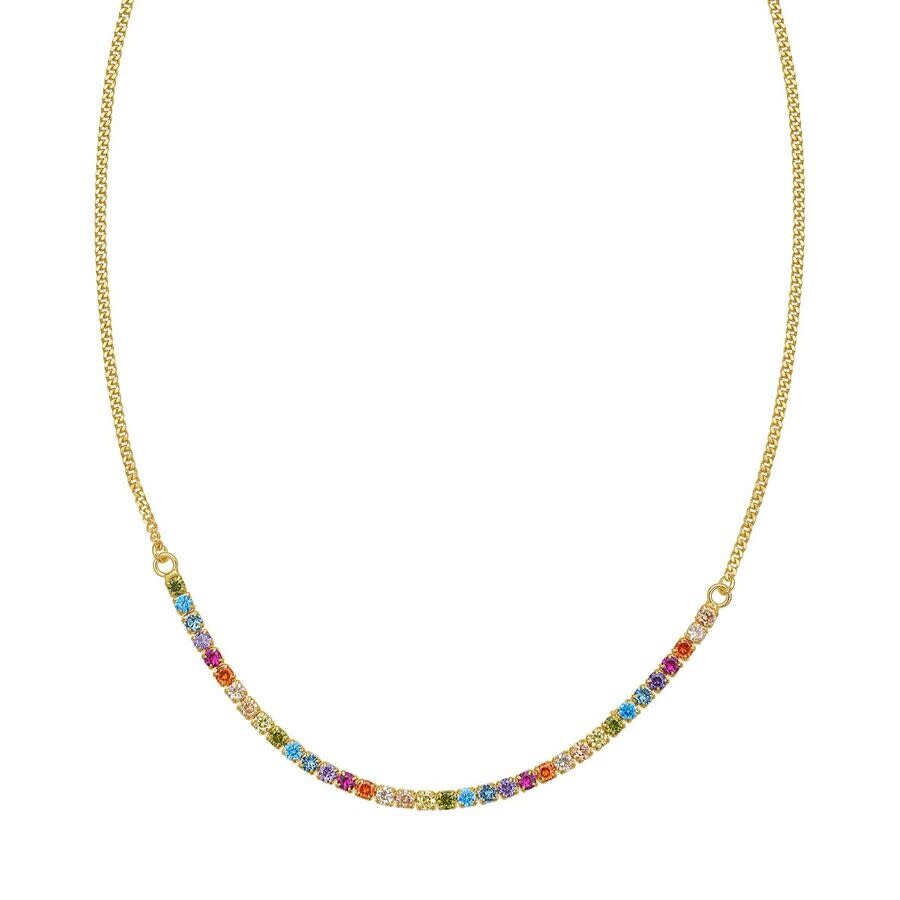Tresorra Sterling Silver Gold Plated Rainbow Cz Necklace In Gold