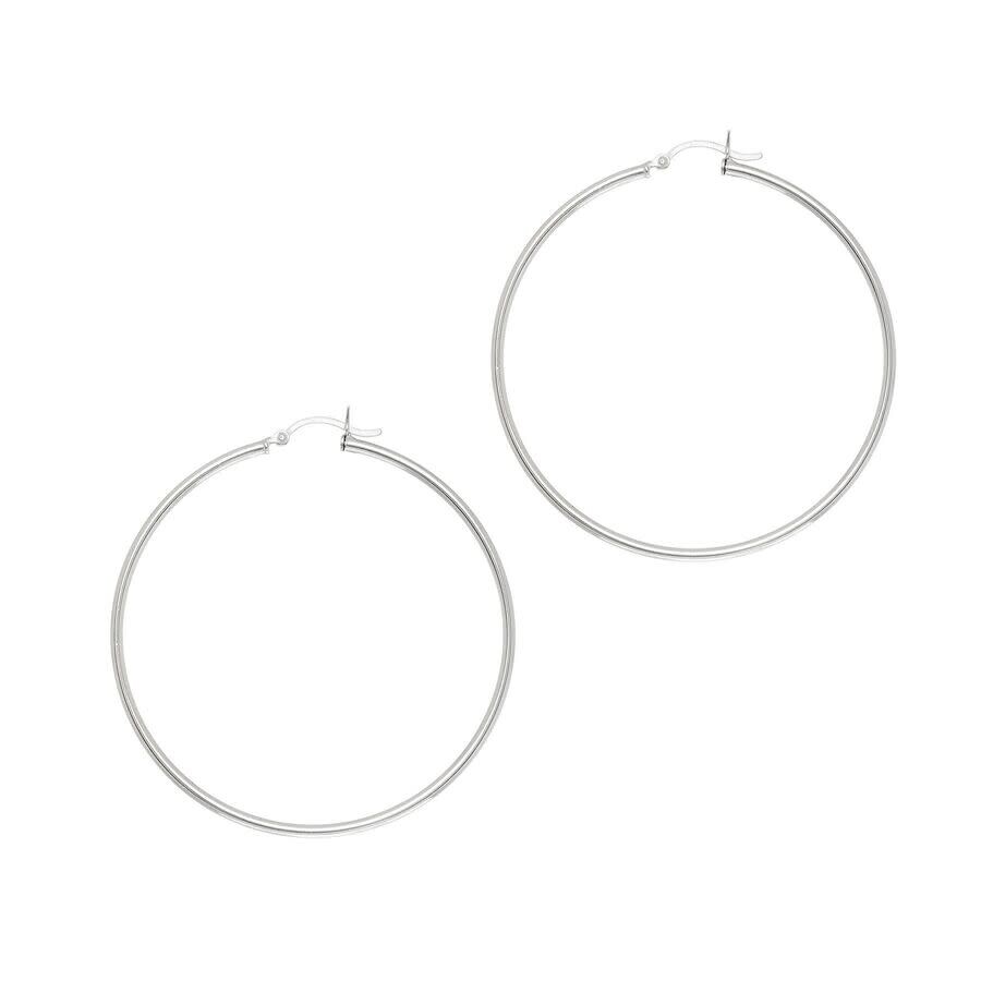 Tresorra Sterling Silver Hoop Earrings - 2x50mm In White