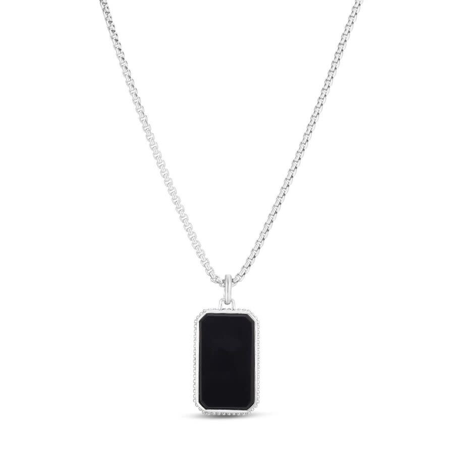 Tresorra Sterling Silver Onyx Tag Pendant Necklace In Multi