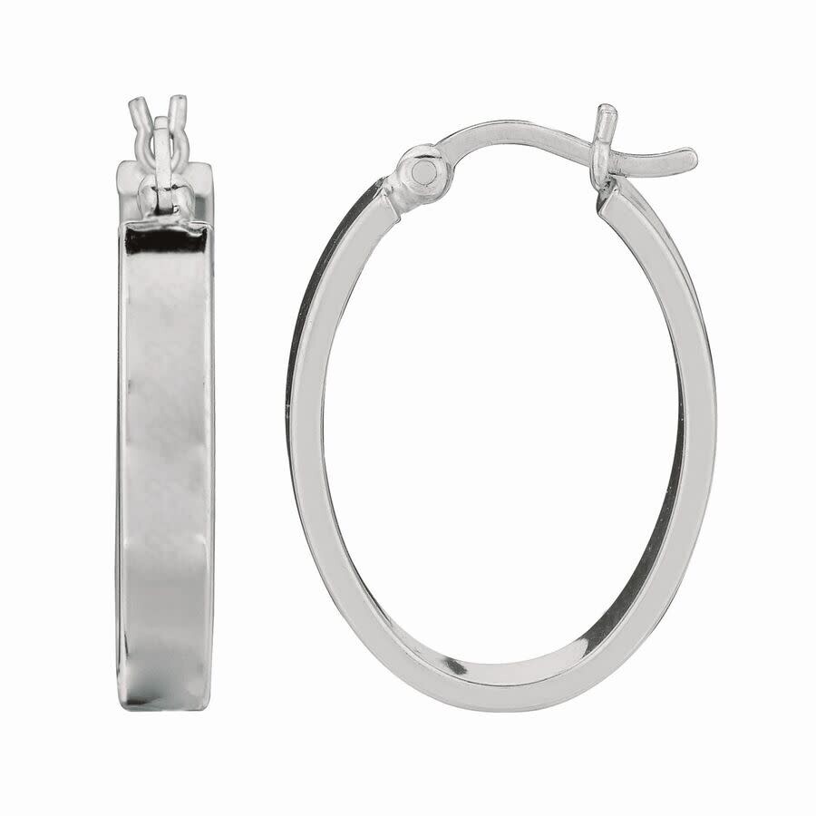Tresorra Sterling Silver Oval Square Edge Hoop Earrings In Metallic