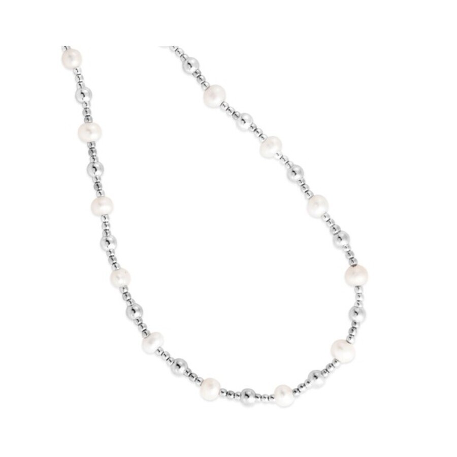 Tresorra Sterling Silver Pearl Bead Chain Necklace In Metallic