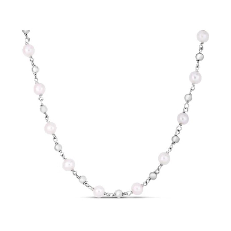 Tresorra Sterling Silver Pearl Bead Chain Necklace In White